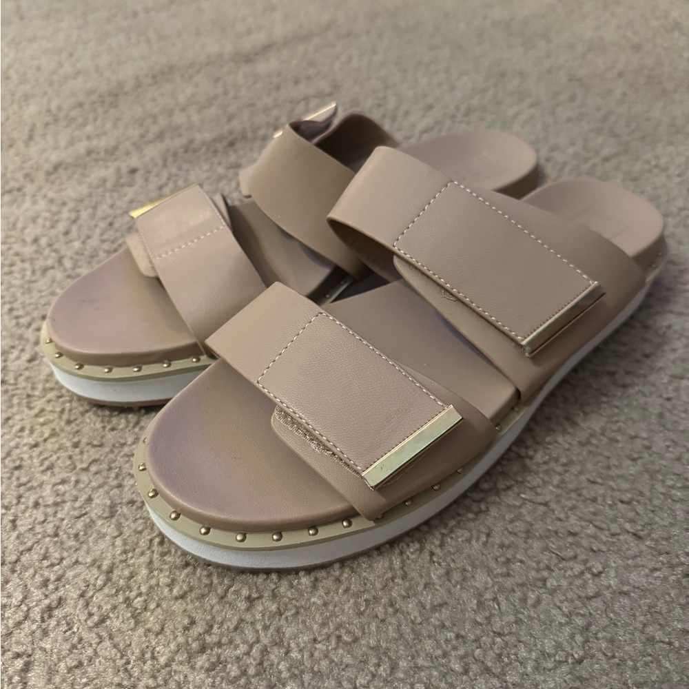 ShuShop Beige Sandals with Gold Accents